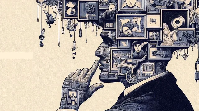 Artwork of memories within a head to represent the experiment